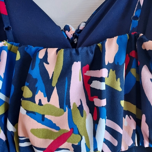 Forever 21 Party Going Out Mini Dress Size S Bodycon Strappy Navy Tie Front USA - Picture 10 of 12